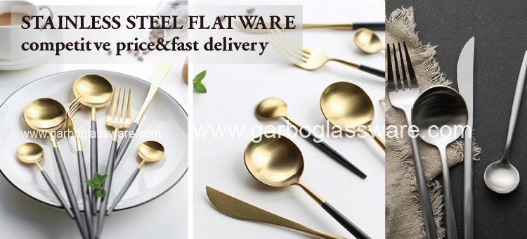 Wholesale 17cm Mirror Polished Stainless Steel 13/0 PVD Gold Tableware Dinner Knife with Ceramic Plate Set