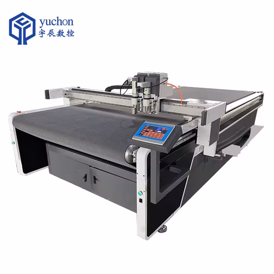 Yuchen CNC Rotary Knife Cutting Machine Same Like Lectra Gerber Garment Cutter Round Blade Cut Cloth Fabric Paper Board PVC Flatbed Serface