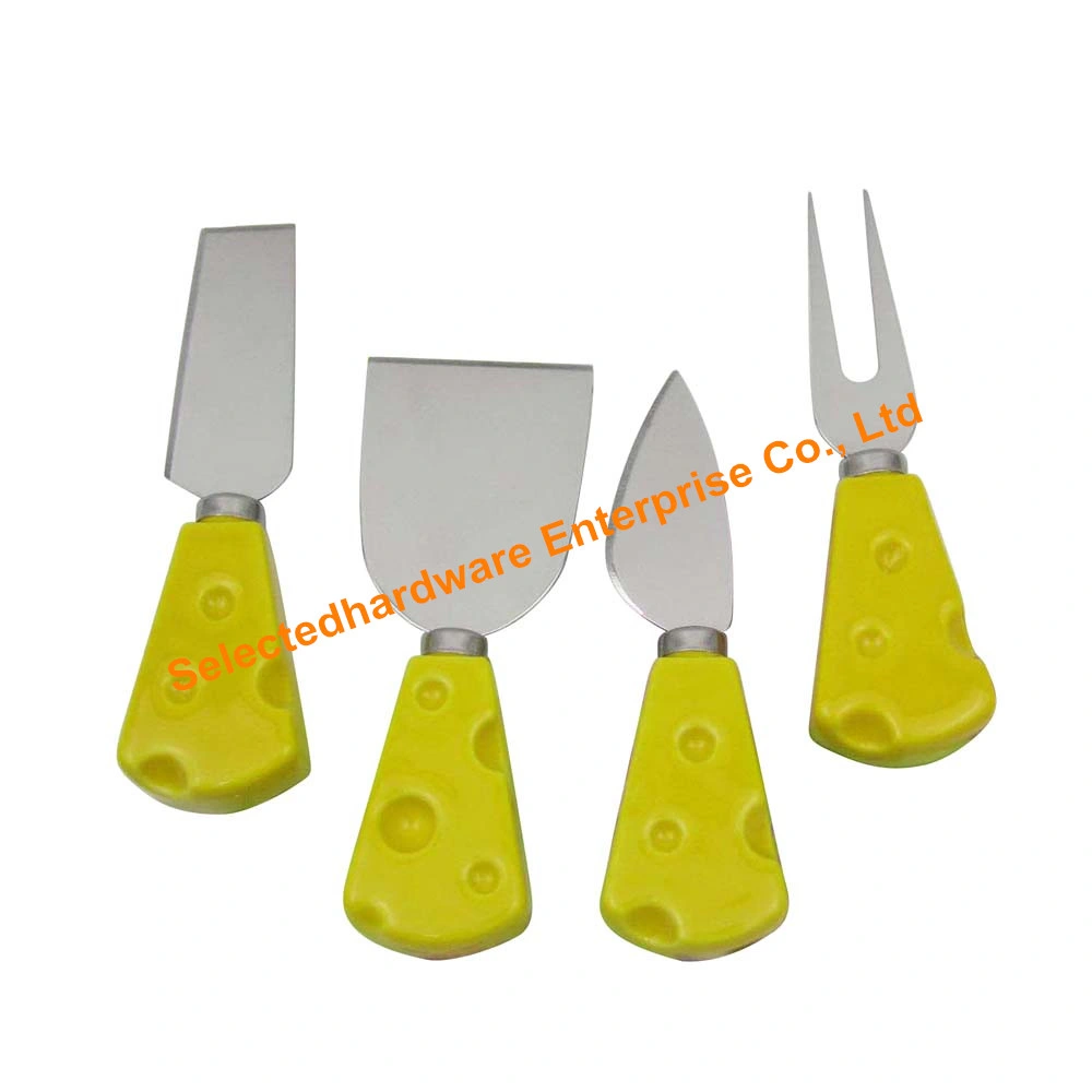 4PCS Yellow Ceramic Handle Cheese Knife and Fort Set Stainless Steel Blade